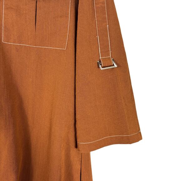 Pretty Garden Medium M Rust Brown Shirt Dress Pockets Roll Tab Sleeve Maxi - Picture 5 of 12